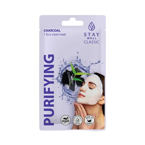 STAY WELL Classic Mask Purifying Charcoal Valomoji veido kaukė, 1 vnt.