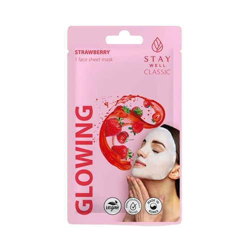 STAY WELL Classic Mask Glowing Strawberry Švytėjimo suteikianti veido kaukė, 1vnt.