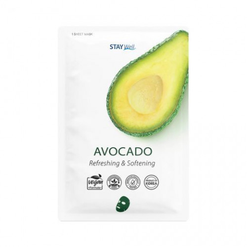 STAY WELL Climate Neutral Refreshing & Softening Sheet Mask Avocado Gaivinanti ir minkštinanti veido kaukė, 1vnt.