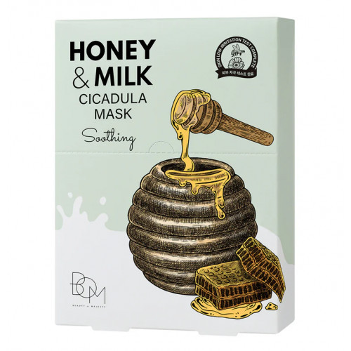 BOM Honey & Milk Cicadula Mask Raminančios odą lakštinės veido kaukės, 10 vnt.