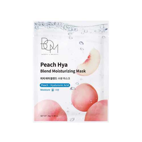 BOM Peach Hya Blend Moisturizing Mask Drėkinančios odą lakštinės veido kaukės, 1 vnt.