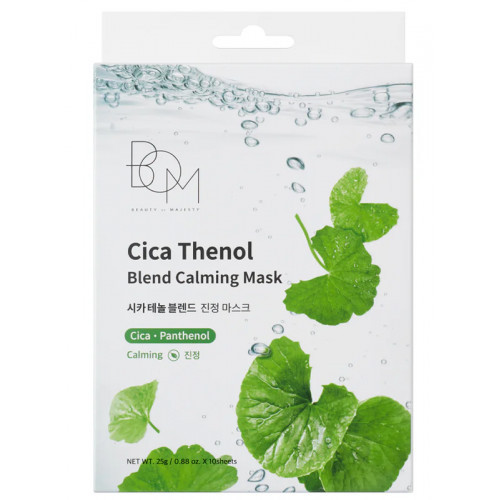 BOM Cica Thenol Blend Calming Mask Raminančios odą lakštinės veido kaukės, 10 vnt.