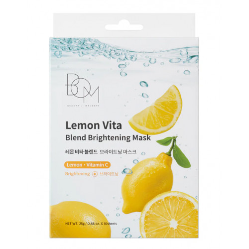 BOM Lemon Vita Blend Brightening Mask Skaistinančios odą lakštinės veido kaukės, 10 vnt.