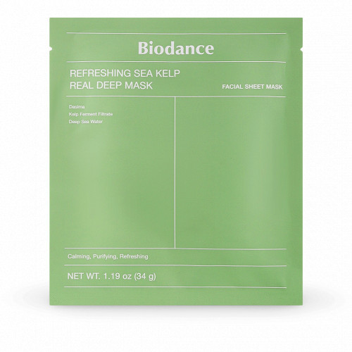 Biodance Refreshing Sea Kelp Real Deep Mask Riebalų išsiskyrimą balansuojanti naktinė lakštinė veido kaukė, 34g