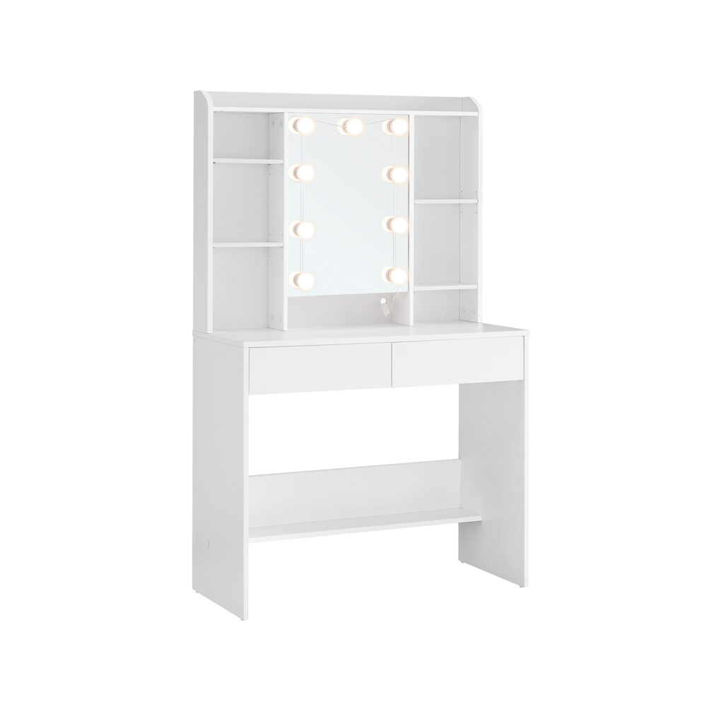 Kosmetinis staliukas su LED apšvietimu | 2 Stalčiai | 90 cm plotis
