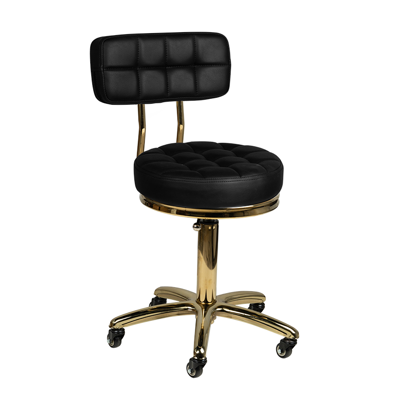 Kosmetologinė meistro kėdutė STOOL BEAUTY BACKREST AM-961 GOLD BLACK