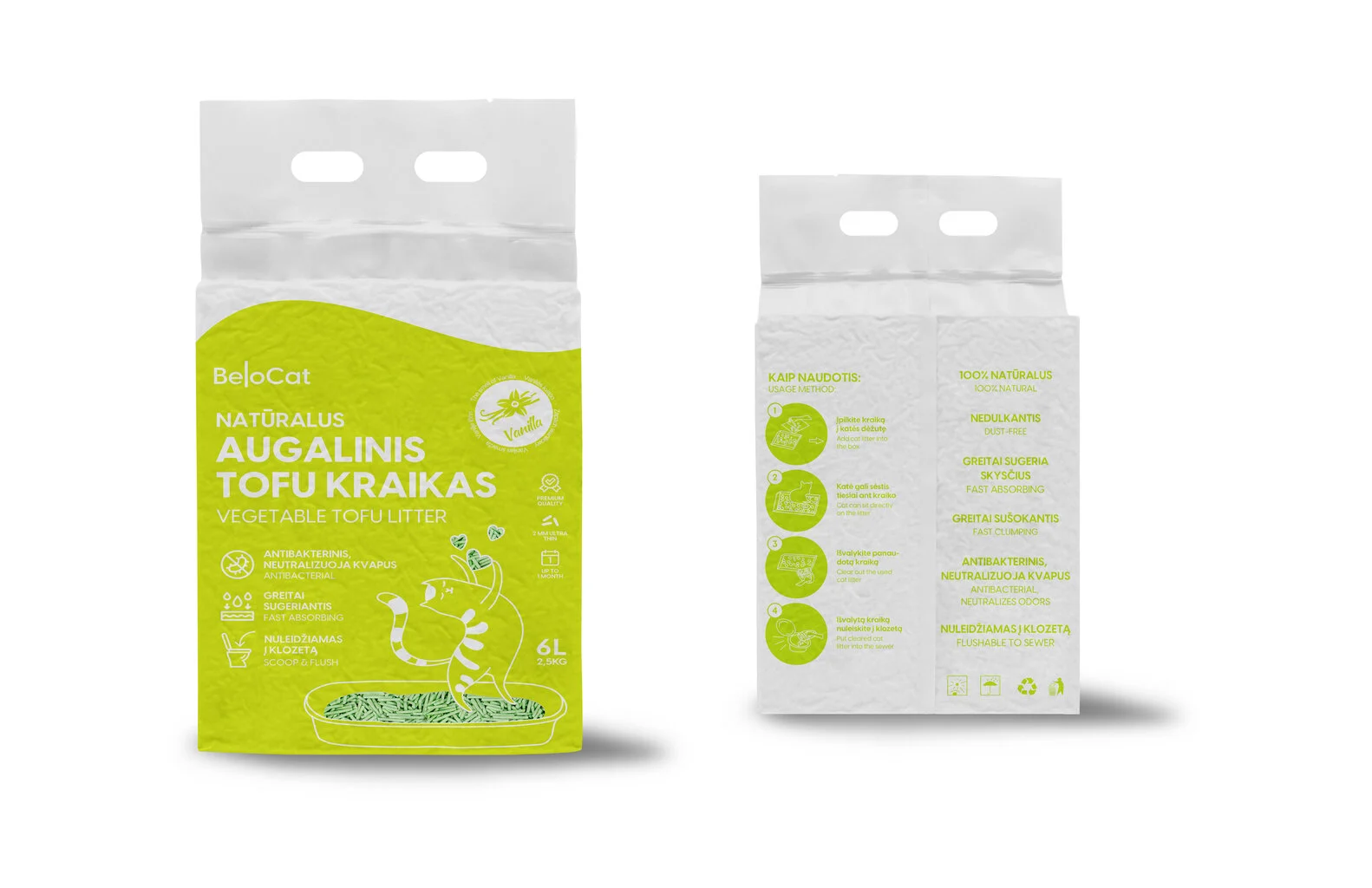 Tofu kraikas katėms su vanilės kvapu Belacor, 6 L - 6L 8 vnt. 6L
