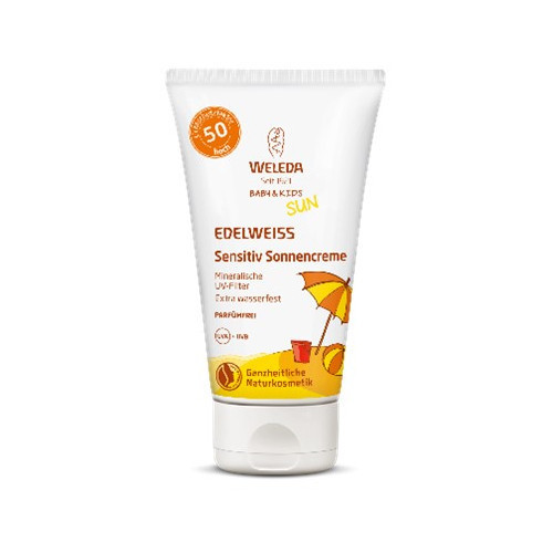 Weleda Baby & Kids Sensitive Sun Cream SPF50 Natūralus apsauginis losjonas nuo saulės kūdikiams ir vaikams, 50ml