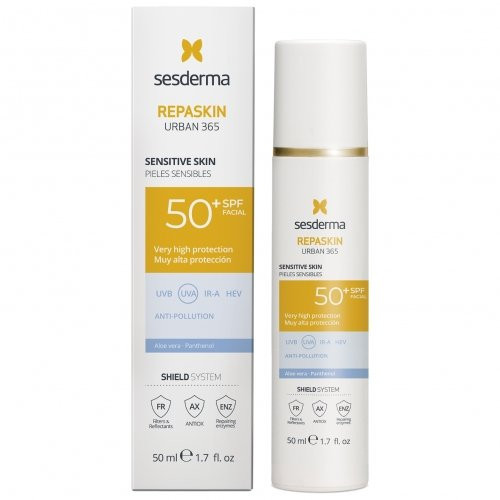Sesderma Repaskin Urban 365 Sensitive Skin SPF50+ Veido kremas nuo saulės jautriai odai, 50ml
