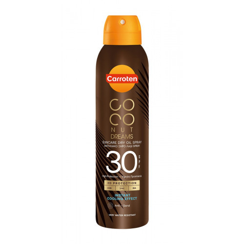 Carroten Dry Oil Coconut Dreams SPF30 Purškiamas sausas aliejus apsaugai nuo saulės, 150ml