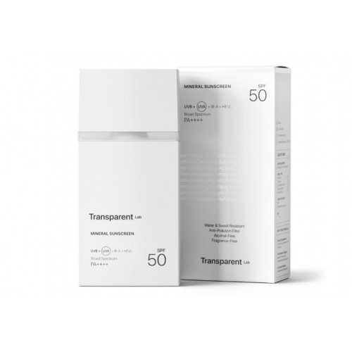 Transparent Lab Mineral Sunscreen Cream SPF50 Mineralinė apsauga veidui su apsauga, Mineral