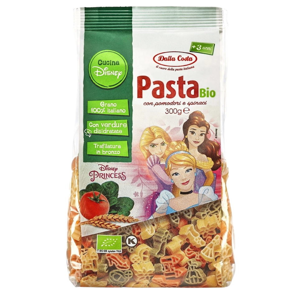 Ekologiški vaikiški 3 spalvų kvietiniai makaronai, Disney Princess | Dalla Costa (300 g)