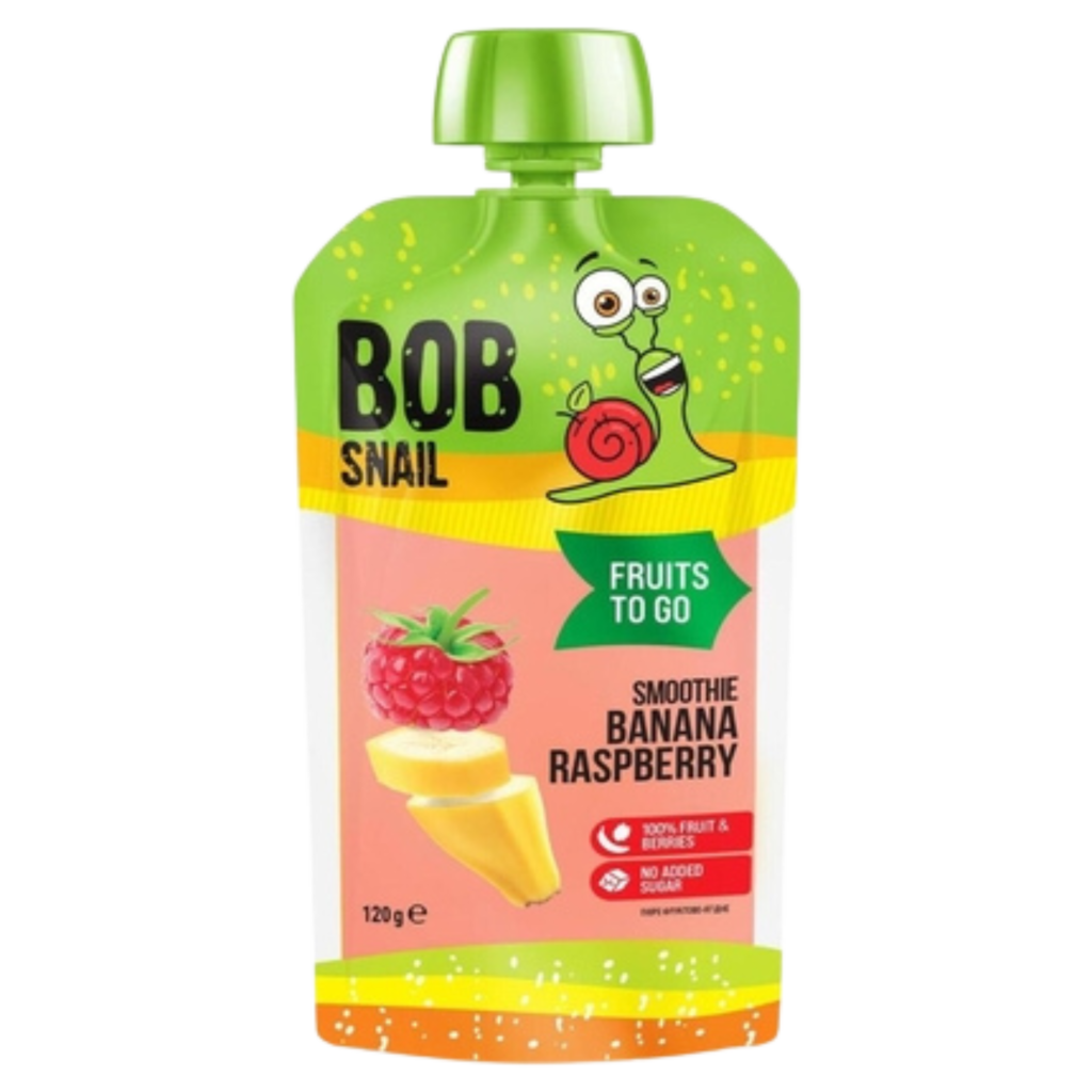 Banano ir aviečių tyrelė, be pridėtinio cukraus | Bob Snail (120 g)