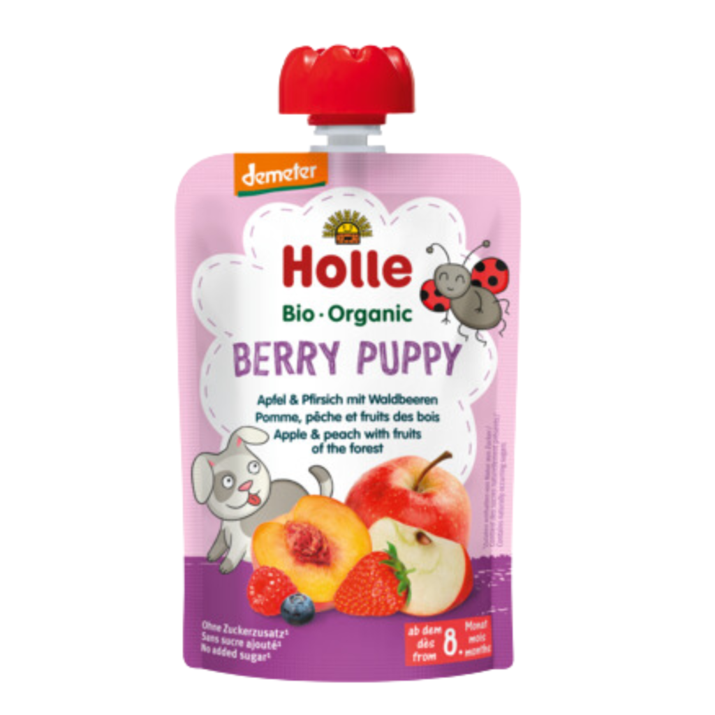 Ekologiška obuolių, persikų ir uogų tyrelė BERRY PUPPY | HOLLE (100 g)