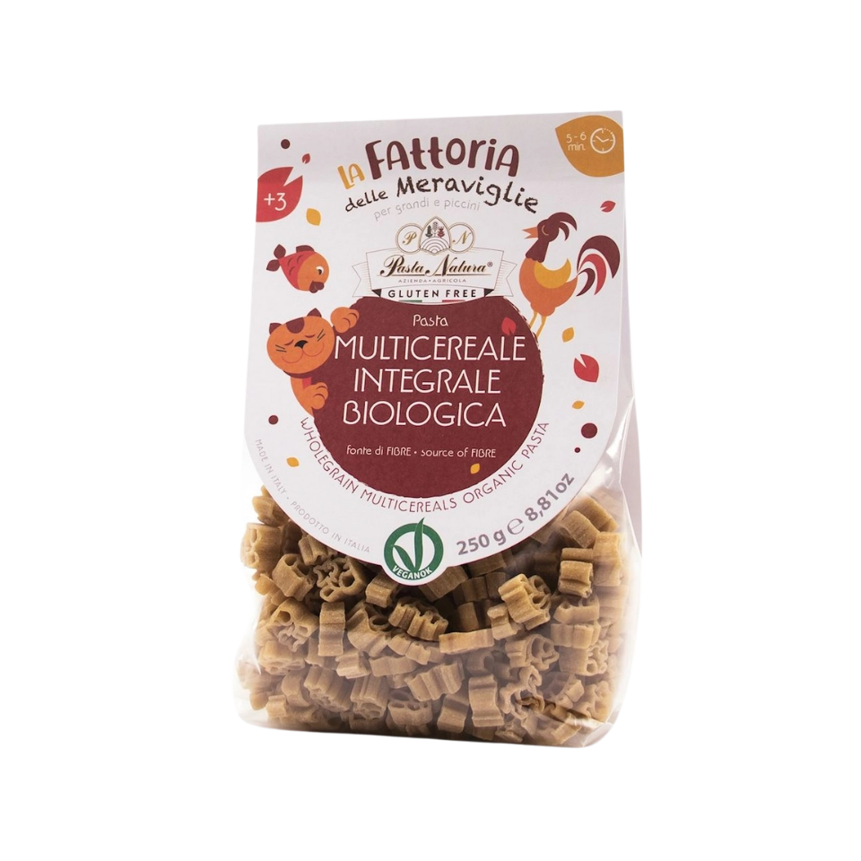 Ekologiški pilno grūdo ryžių, grikių ir burnočio miltų makaronai vaikams, be glitimo | Pasta Natura (250 g)