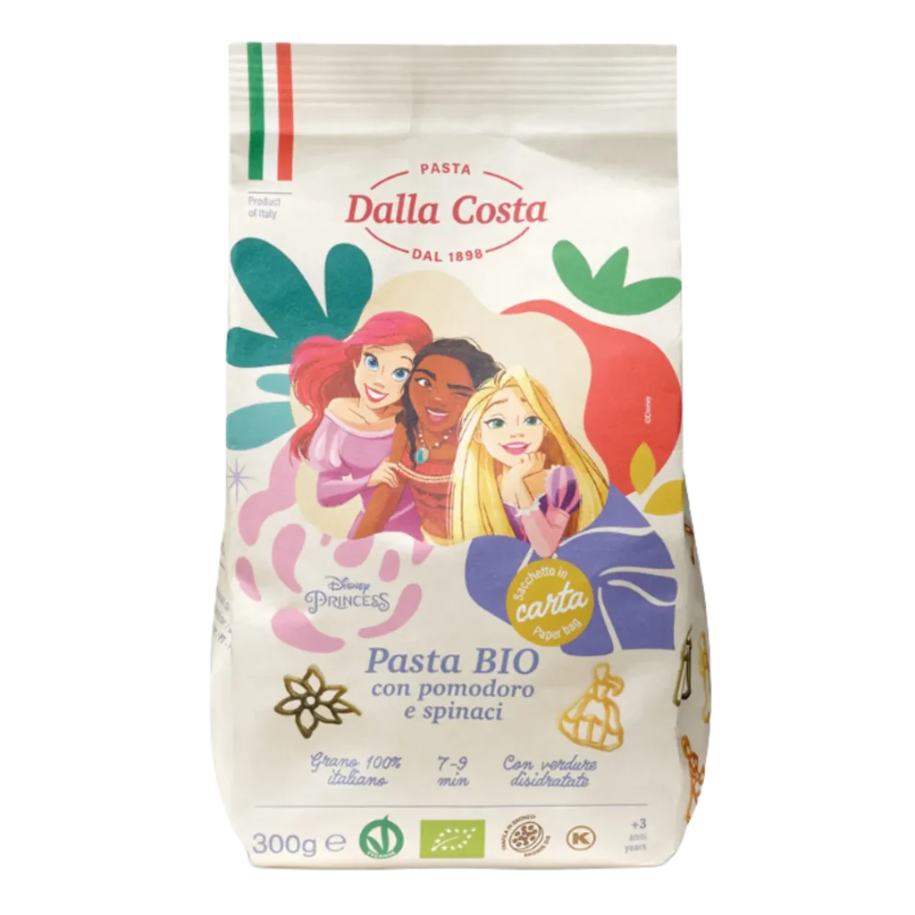 Ekologiški vaikiški 3 spalvų kvietiniai makaronai, Disney Princess | Dalla Costa (300 g)