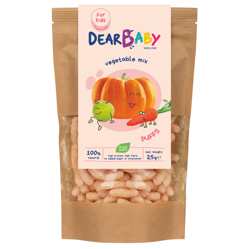 Daržovių mišinio skonio lęšių, kukurūzų užkandis - 20% BALTYMŲ | Dear baby (25 g)