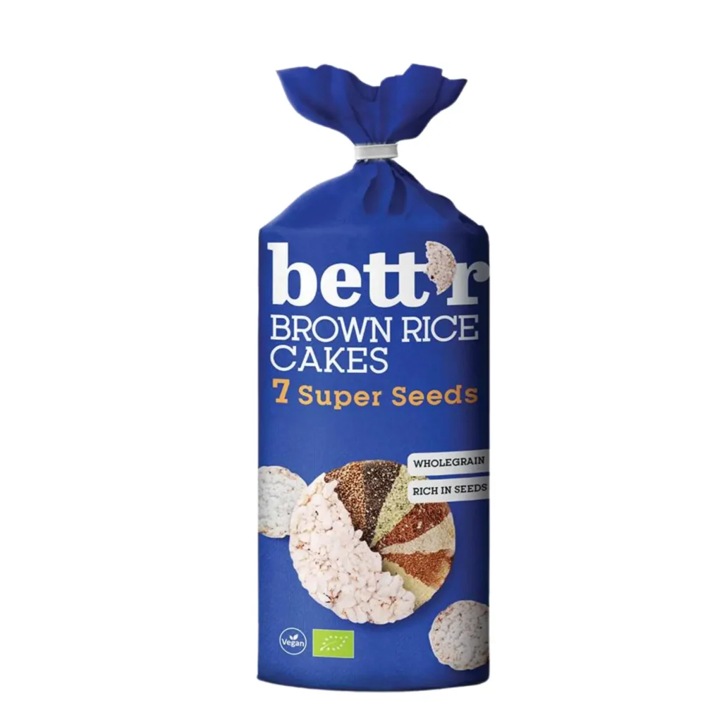 Ekologiški rudųjų ryžių trapučiai su 7 super sėklomis, be glitimo | bett'r  (120 g)