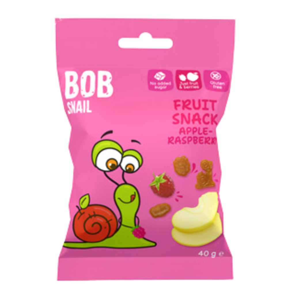 Vaisių užkandis obuolys - avietė, be glitimo | Bob Snail (40 g)
