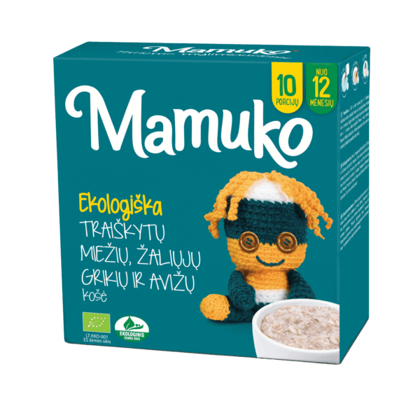 MAMUKO ekologiška traiškytų miežių, žaliųjų grikių ir avižų košė