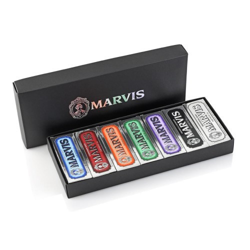 MARVIS 7 Flavour Travel Size Toothpaste Set Dantų pastų rinkinys dėžutėje, 7x25ml