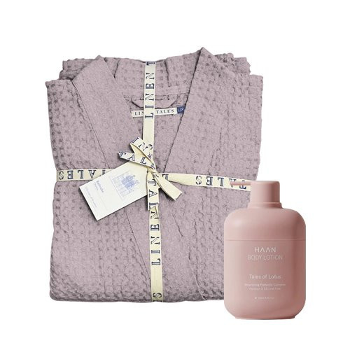 KlipShop Dovanų rinkinys Linen Tales Powder Lininis chalatas + Haan kūno losjonas, L-XL