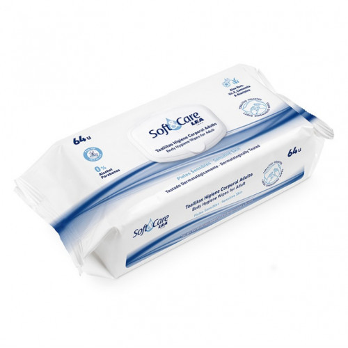 LEA Soft&Care Body Hygiene Wipes For Adult Higienos drėgnos servetėlės suaugusiems, 64 vnt.