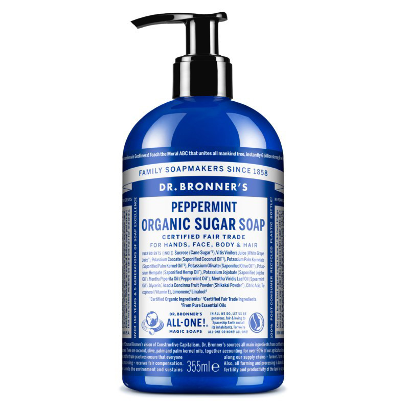DR. BRONNER'S PEPPERMINT, ekologiškas cukraus muilas su pipirmėčių eteriniu aliejumi, 355 ml