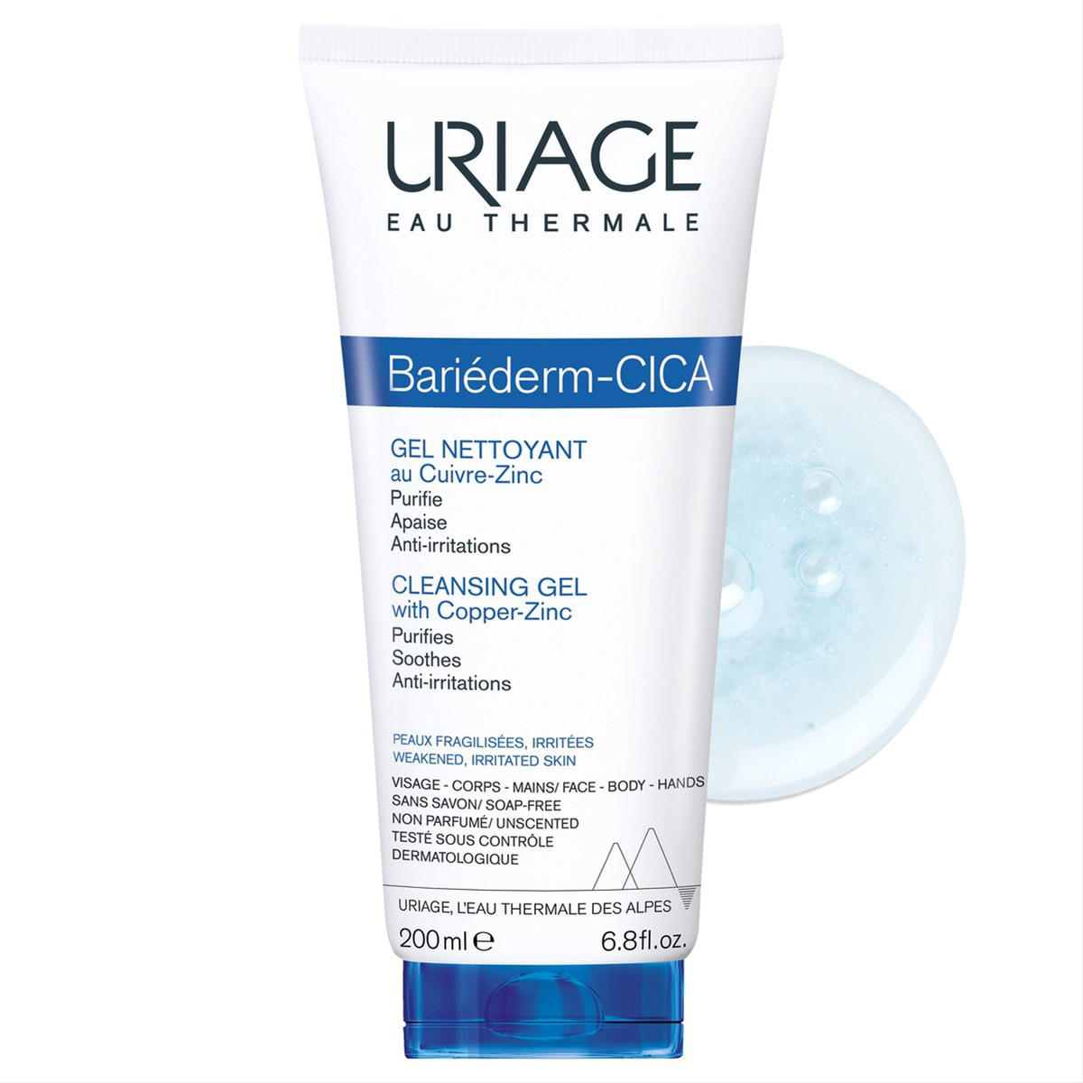 URIAGE BARIEDERM CICA, gelinis prausiklis su Cu-Zn, 200 ml