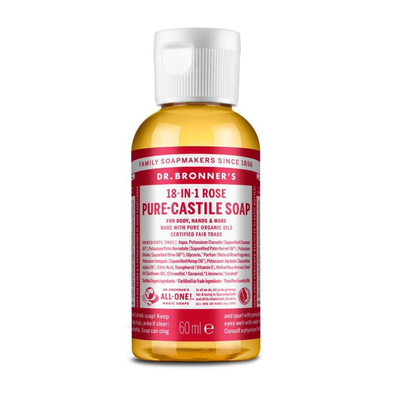 DR. BRONNER’S ROSE, ekologiškas skystas muilas su natūraliu rožių kvapu, 60 ml