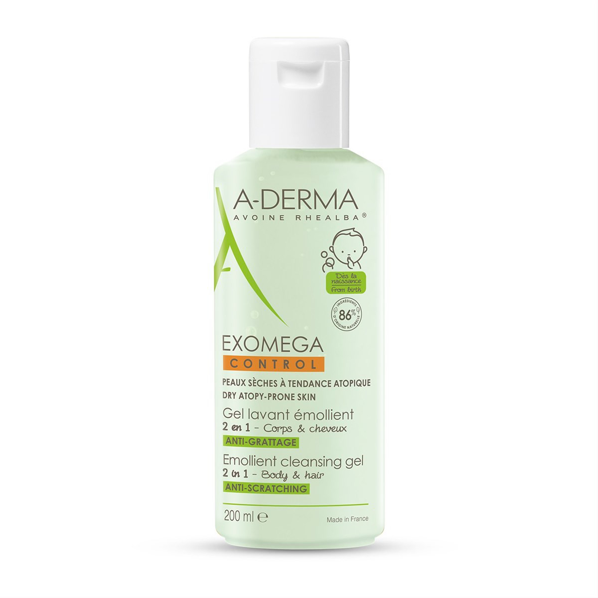 A-DERMA EXOMEGA 2IN1, prausimosi gelis-emoljentas, 200 ml