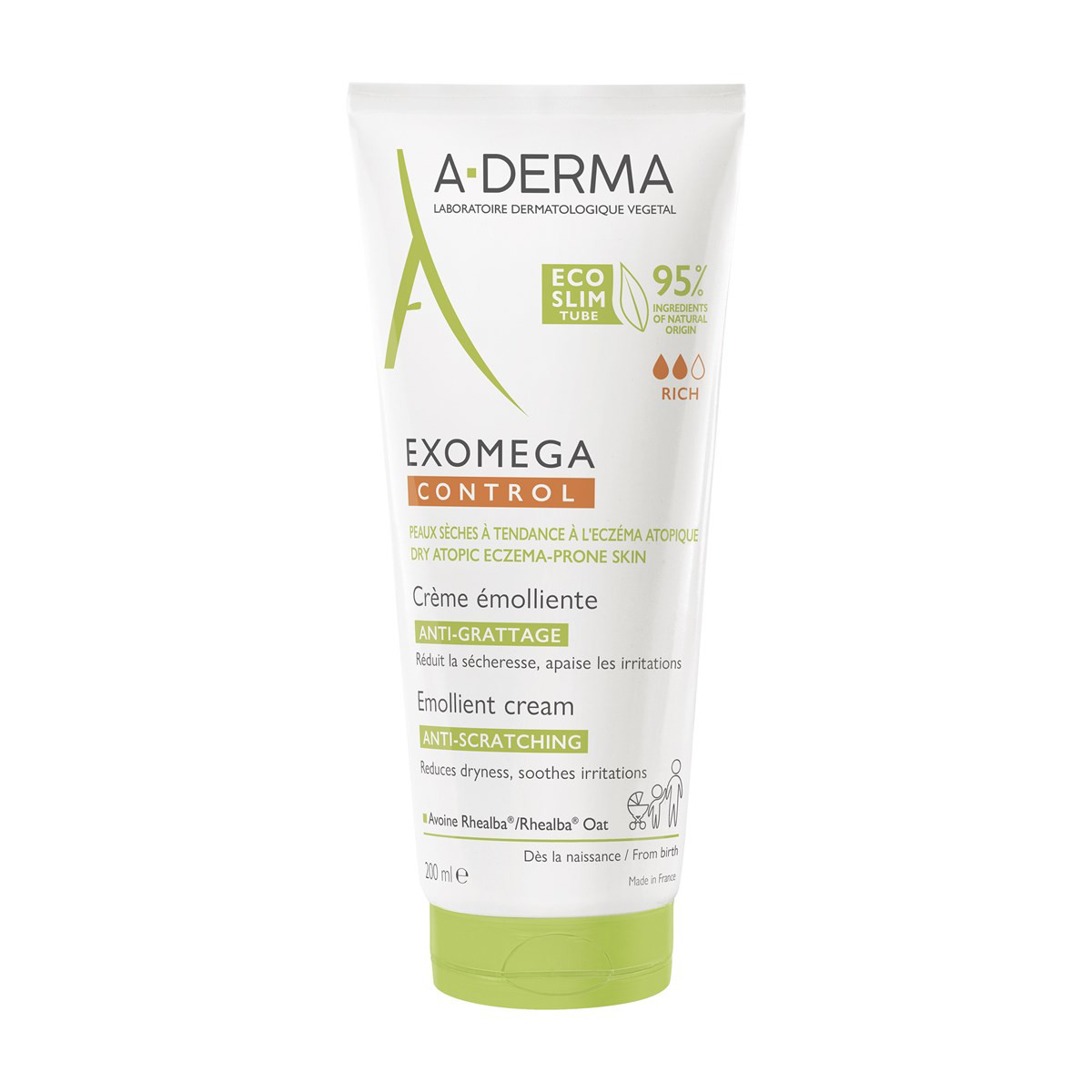 A-DERMA EXOMEGA CONTROL, kremas-emolientas sausai, į atopinį dermatitą linkusiai odai, 200 ml