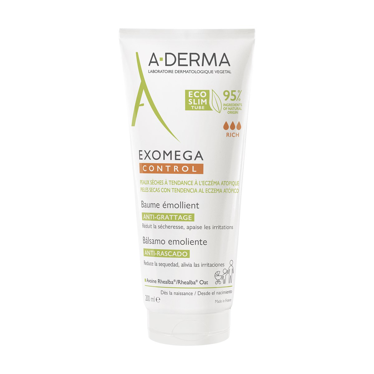 A-DERMA EXOMEGA CONTROL, balzamas-emolientas labai sausai, į atopinį dermatitą linkusiai odai, 200 ml