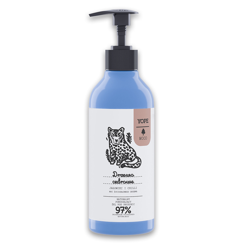 Yope WOOD natūrali raminanti dušo želė su kedru, 400ml.
