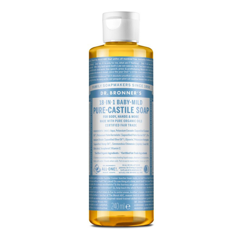 DR. BRONNER’S BABY-MILD, ekologiškas skystas švelnus muilas kūdikiams be eterinių aliejų, 240 ml