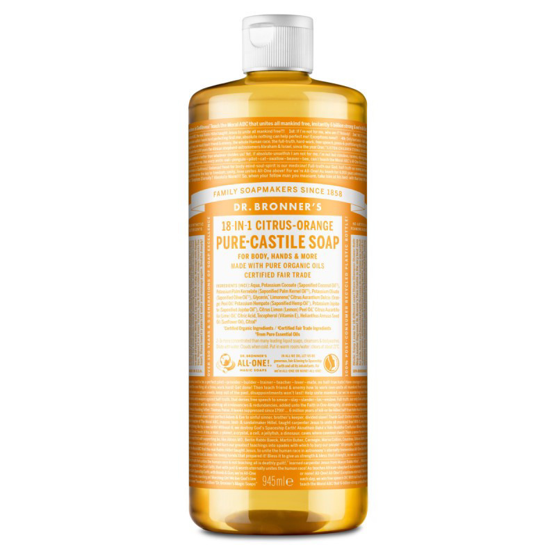 DR. BRONNER’S CITRUS-ORANGE, ekologiškas skystas muilas su citrusinių vaisių eteriniais aliejais, 945 ml