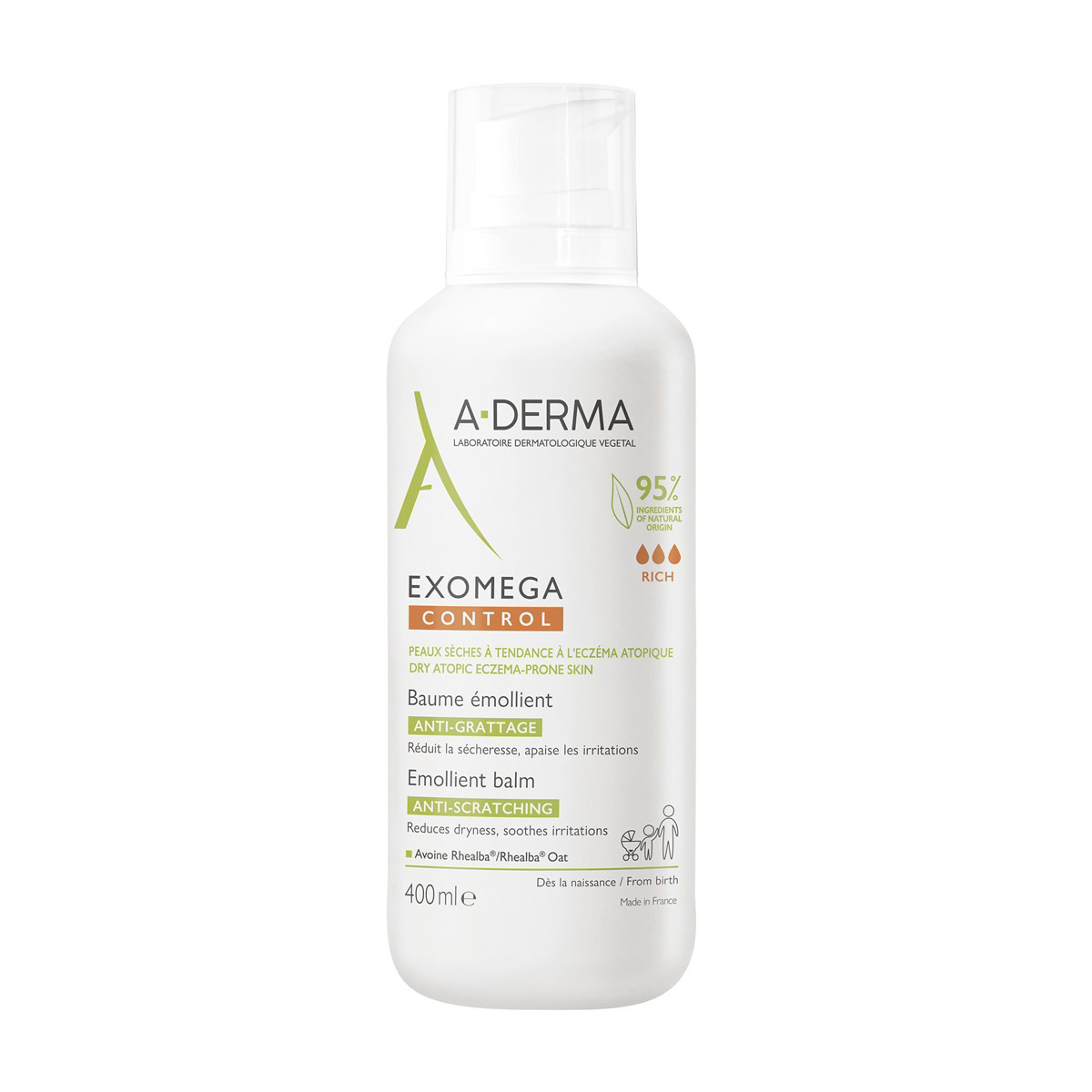A-DERMA EXOMEGA CONTROL, balzamas-emolientas sausai, į atopinį dermatitą linkusiai odai, 400 ml