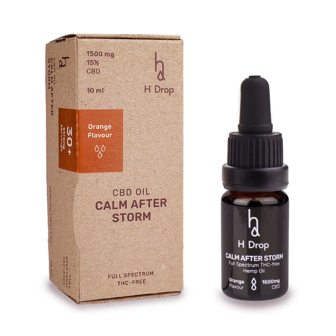 H DROP 15% kanapių CBD kūno aliejus CALM AFTER STORM (apelsininis)