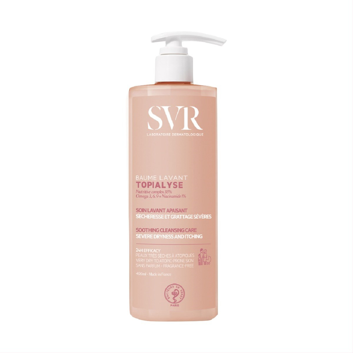 SVR TOPIALYSE BAUME LAVANT, balzaminis kūno prausiklis sudirgusiai, alergiškai, atopiškai odai, 400 ml