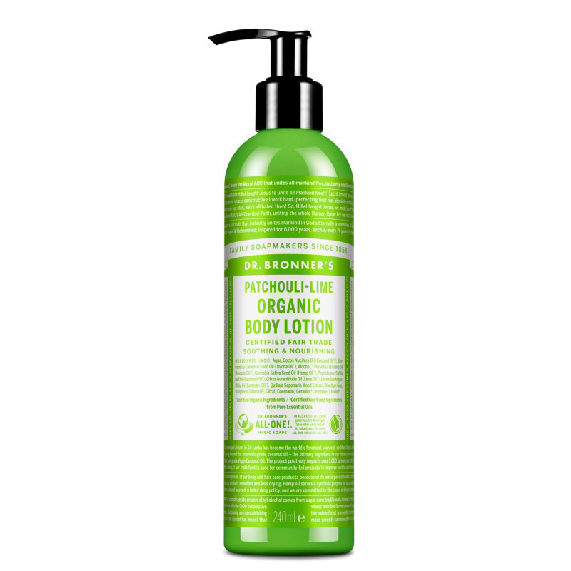DR. BRONNER'S PATCHOULI-LIME, ekologiškas kūno losjonas su pačiulių ir laimų eteriniais aliejais, 240 ml