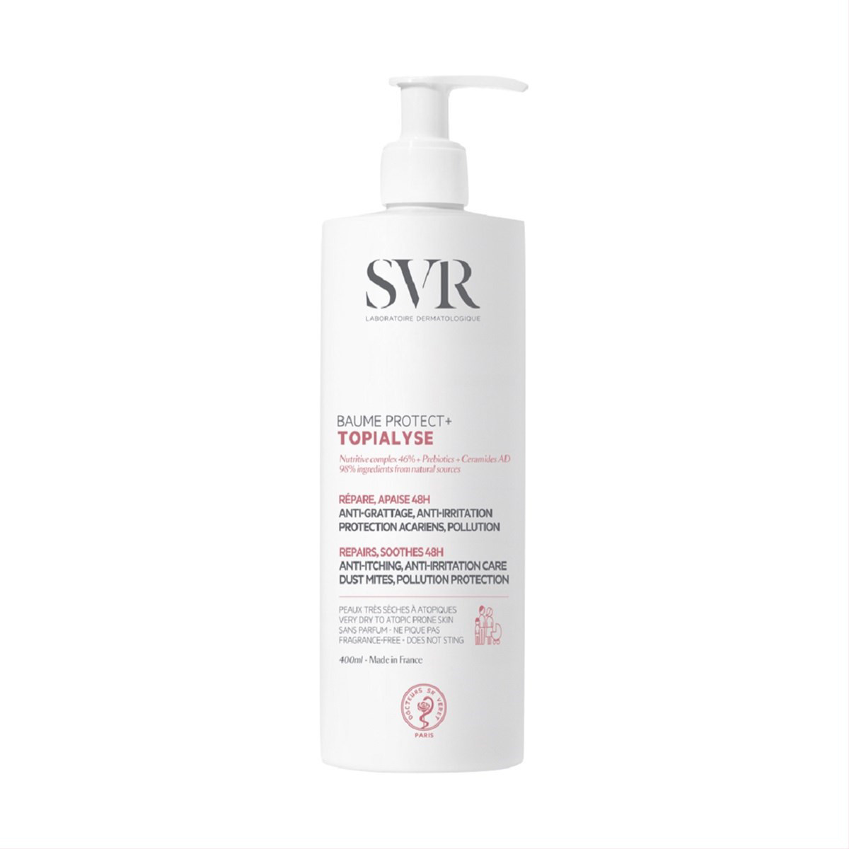 SVR TOPIALYSE BAUME PROTECT+, maitinamasis kūno kremas niežtinčiai, atopiškai odai, 400ml