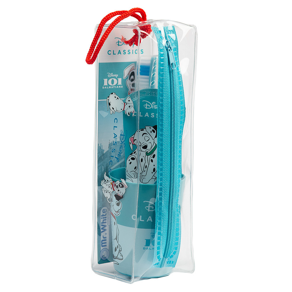 LES 101 DALMATIENS kelioninis rinkinys vaikams: dantų pasta, 75 ml + dantų šepetėlis, 1 vnt. + stiklinė, 1 vnt. + kosmetinė, nuo 3 m., 1 vnt.