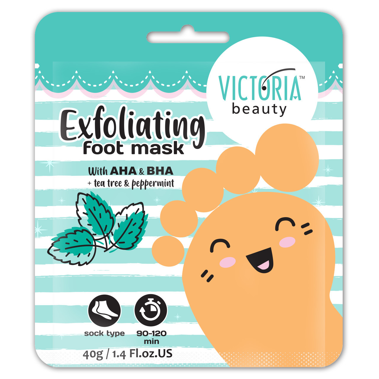 Victoria Beauty šviečiamoji pėdų kaukė su pipirmėčių ir arbatmedžių ekstraktais, 1pora (40gr)