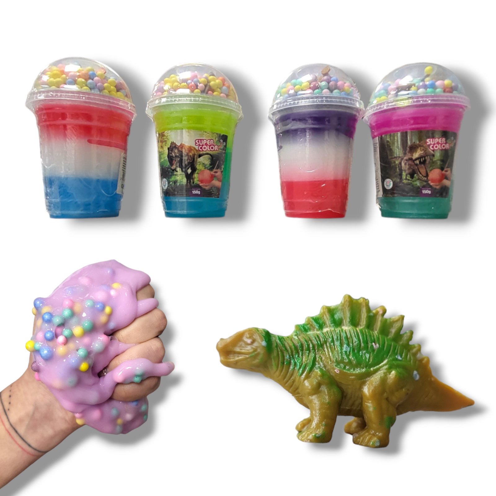 Slime šlykštukai, lipni masė su dinozauro figūrėle