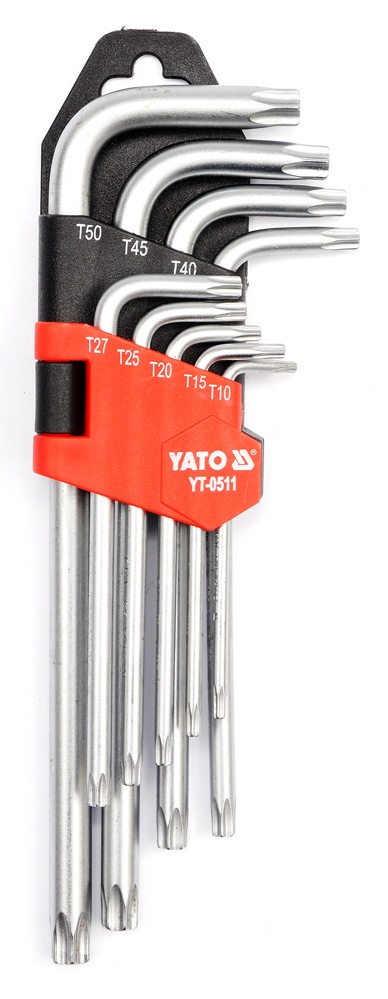 L tipo raktų rinkinys | ilgas tipas | T-Star (Torx) / T-Star su skylutėm (Torx) T10 - T50 | 9 vnt. (YT-0511)