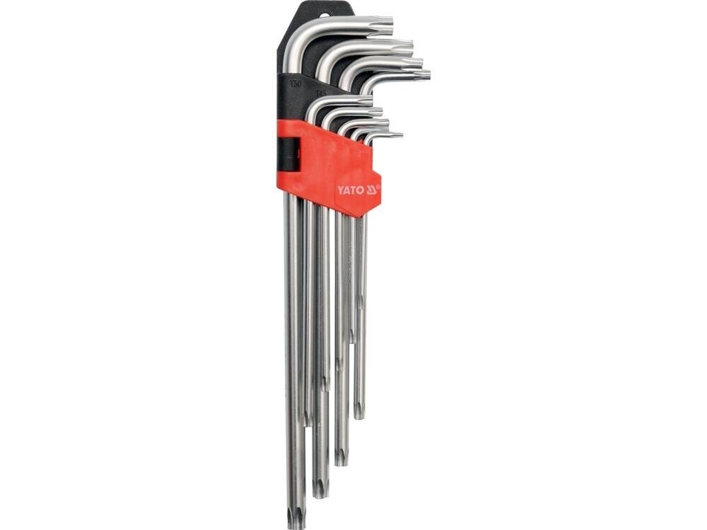 L tipo raktų rinkinys | labai ilgi | T-Star (Torx) su skylėm T10 - T50 | 9 vnt. (YT-0512)