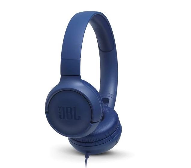 Ausinės JBL Tune 500, ant ausų, laidinės, mėlynos