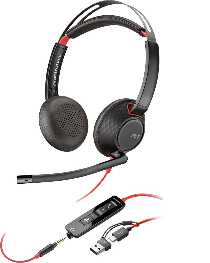 POLY „ Blackwire 5220 Stereo“ „USB-C“ ausinės + 3,5 mm kištukas + „USB-C/A“ adapteris