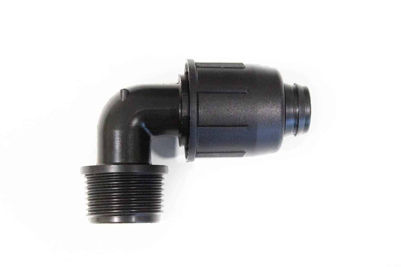 Alkūnė 20mm LDPE vamzdžiui ir ¾” išorinis sriegis