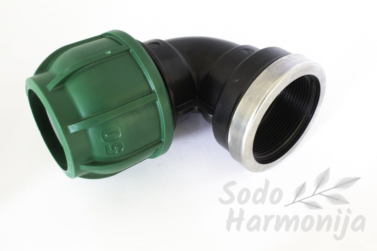 PP Alkūnė 50mm vamzdžiui ir 2” vidinis sriegis